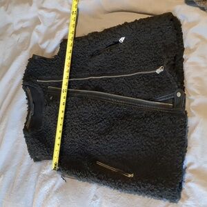 Black Textured Vest with Faux Leather Trim